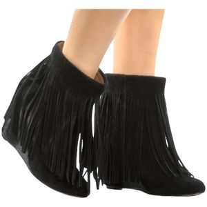 Koolaburra by Ugg "Zarin" Suede Fringe Shearling Wedge Boot, Size 7.5, Black